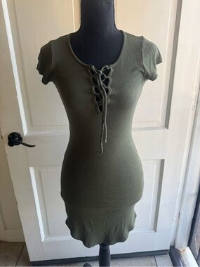 Wet Seal Black Knit Top with Olive Neck Trim